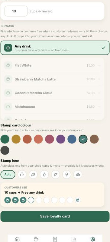 Loyalty card settings — your colour, your stamp