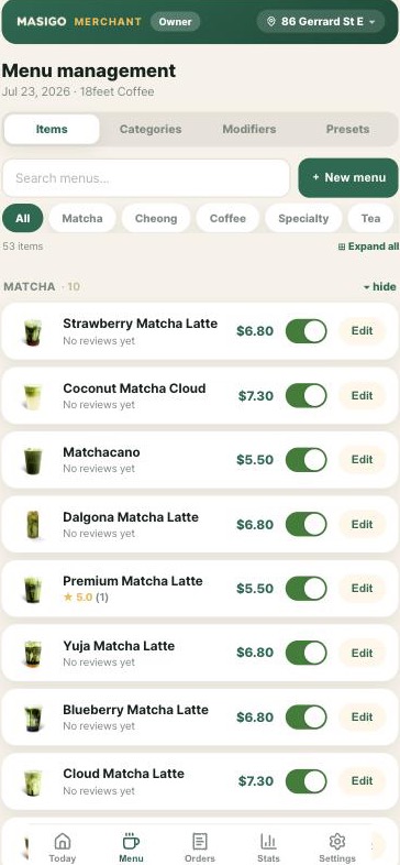 Menu management with photos and prices